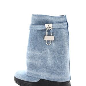 Givenchy Light Blue Denim Boots with Silver Lock